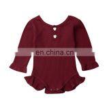 Multi Colors Long Sleeve Ruffle Baby Romper Solid Cotton Rib Jumpsuit for Babies thumbnail-2