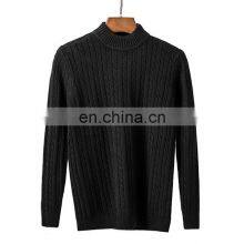 Men Cable Knit Half High Collar Cashmere Wool Sweater thumbnail-2