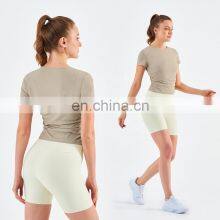 Women Ribbed Short Sleeve Slim Fit T-Shirt And Short Yoga Set Sport Fitness Suit thumbnail-2