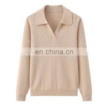 Wholesale 100% Pure Cashmere Pullover Knit Sweater British Style Casual Winter Fashion With Turn-Down Collar and Front Logo thumbnail-6