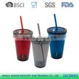 Double Wall Plastic Sports Water Bottle With Caps and Straw