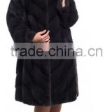 emk1441 noble knee-length black mink fur coat stand collar