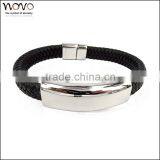 Cuff Bracelet Cheap Leather Bracelets Stainless Steel Monogram Leather Cuff Bracelet thumbnail-3