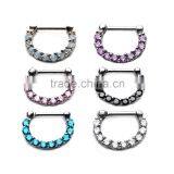 Surgical Steel Septum Clickers With Prong Set CZ Gems