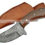 A ROSE WOOD HANDLE, DAMASCUS STEEL HUNTING KNIFE