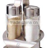 2-pcs Salt & Pepper Set With Shelf Stainless Steel & Glass
