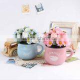 Cup Shape Ceramic Flower Pot With Silk Chrysanthemum Small Artificial Potted for Home Table Decorative thumbnail-2