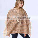 New Arrival Ladies Fashion Design Elegant Winter/Autumn Tan Colour Dolman/ Cape/Shawl Coat With Fringing and Beading for Women thumbnail-3