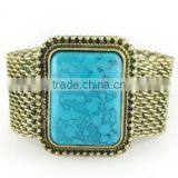 Retro Style Big Turquoise Gold Bangle Yiwu Wide Turquoise Cuff Bangle for Rock Jewelry thumbnail-2