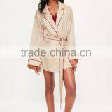 Nude PiPed Bridesmaid Satin Robe Embroidered Custom Logo Tie Waist Pyjamas Set Longline Shirt Dress Button thumbnail-3