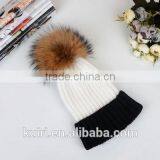 High Quality Cashmere Knitted Hat With Huge Big Fur Pompoms KR-H008 thumbnail-2