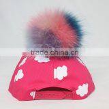 Myfur Girls Popular Hot Pink Baseball Cap and Hat With Multi-Color Raccoon Fur Pompom thumbnail-2