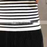 Black and White Striped Short Sleeven Turtleneck Sweater for Women thumbnail-5