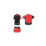 XS - 5XL Black/ Red OEM Polyester Soccer Team Uniforms With Draw String and Vneck T Shirt