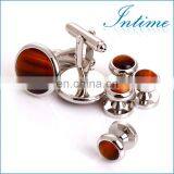 TIGERS EYE CUFFLINK SET FORMAL SET IN SILVER thumbnail-1