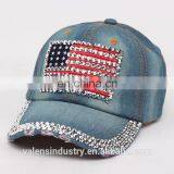 Jean Snapback Hat Cap Baseball Hat Cap Women Bling Hats Retro Distressed Crystal Blue Denim Men Hat Cap thumbnail-5