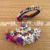 Gypsy Pom Pom Bracelet, Old Banjara Shell Bracelet - Vintage Beaded Pom Pom Bracelet thumbnail-4