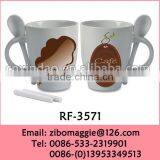 2016 Popular Custom Print White Ceramic Coffee Mugs With Spoon for Chalk Mugs thumbnail-5