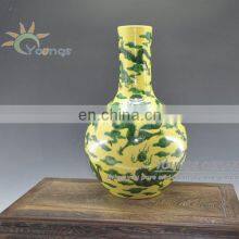 Yellow Glazed Antique Ceramic Porcelain Dragon Vases