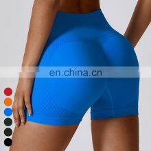 Custom Quick Dry Running Sportswear Yoga Shorts Womens Side Ribbed Butt Lifting High Waist Seamless Fitness Gym Yoga Shorts thumbnail-3