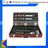 5 Pcs Bbq Accessories/deluxe Grill Set/wooden Handle Bbq Tool Set With Case