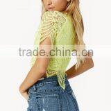Fancy Ladies Tops Latest Design 2015 Wholesale Neon Lemon Lace Crop Tops for Women thumbnail-4
