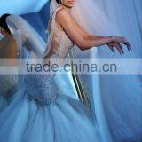 Luxury Beaded Open Back Wedding Dress Chapel Train Vintage Sheer Mermaid Bride Dress thumbnail-1