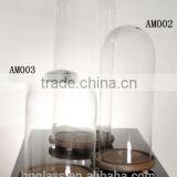 Clear Glass Cloche With Wood Base thumbnail-1