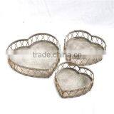Vintage Heart Shaped White Metal Serving Tray