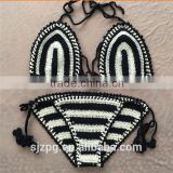 Crochet bikini swimsuit crochet black white stripe bikini supplier