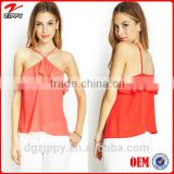 Cheap wholesale ruffle clothing for woman models chiffon blouses ruffle tops