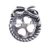 Fashion Bowknot Hollow Heart Charm Round Zinc Alloy Antique Silver Pendant thumbnail-1