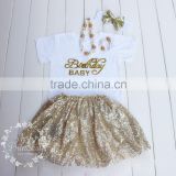 girls sparkle shirt and tutu skirt set wholesale baby clothes