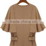 Camel Round Neck Zipper Cape Poncho Coat Women thumbnail-2