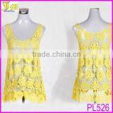 Hot Women Lace Crochet Sleeveless Swimwear Bikini Cover Up Beach Vest Dress Sexy Ladies One Piece Dress Yellow thumbnail-1
