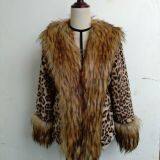 Women's Leopard Fake Fur Jgacket With Big Wool Collar, Clothin thumbnail-1