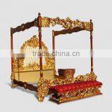 European World Precious Golden Carved Canopy Bedroom Furniture, Luxury Designed Bedroom Set thumbnail-1