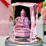 3D Laser Figure of Buddha Crystal Cube Souvenirs With LED Light Base