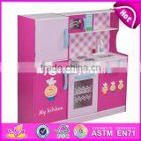 New Style Big Size Lovely Pink Girls Toys Wooden Girls Play Kitchen W10C276 thumbnail-1
