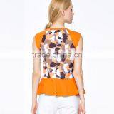 Promotional Top Quality Knitted Wear Popular Printed Ruffle Hem Model Women's Simple Blouse With Sleevless thumbnail-2