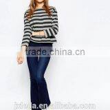 Round Neck Stripe Cropped Sweatshirts With Raw Hem thumbnail-2