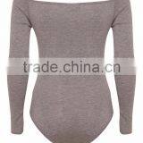 Women Underwear Plain Off Shoulder Sexy Tight Silm Fitness Basic Grey Round Neck Bodysuit thumbnail-3