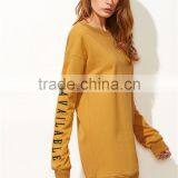 Custom Design Women Letter Embroidered Drop Shoulder Slit Sweatshirt Dress Pullover Split Sides Hoodies thumbnail-4