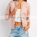 2017 MGOO Custom Logo Zip-Up Bomber Jacket Zippered Sleeve Lightweight Pink Poly Shell Twill Forms thumbnail-4