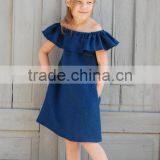 Wholesale Kid Clothing Elegant Summer Girls Dress Off Shoulder Ruffle Dusty Pink Linen Girl Child Dress thumbnail-4