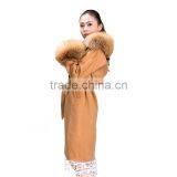 Myfur Factory Wholesale Wool Coat With Detachable Red Fox Fur Collar and Fox Fur Cuff Wool Fur Jacket thumbnail-2
