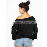 Bulk Wholesale Black Asymmetrical Shoulder Screen Printing Sweatshirt for Ladies thumbnail-3