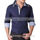 Mens Slim Fit Solid Color Button Down Collar Dress Shirt thumbnail-4