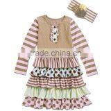 Top Quality Round Collar Stripe Polka Dot Dress for Little Gril Boutique Dress thumbnail-3