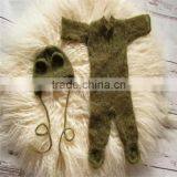 Newborn Mohair Romper Hand Knitted Hooded Romper Ruffle Bonnet Newborn Outfit Onesie Baby Overall Photography Props